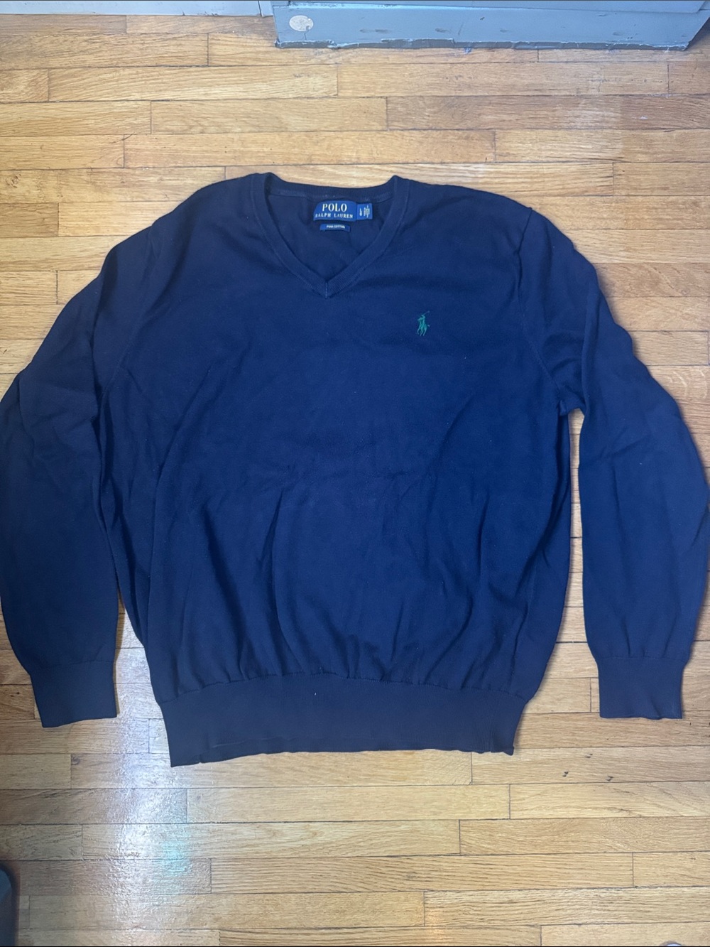 Polo by Ralph Lauren Navy V-Neck Sweater with Green Pony